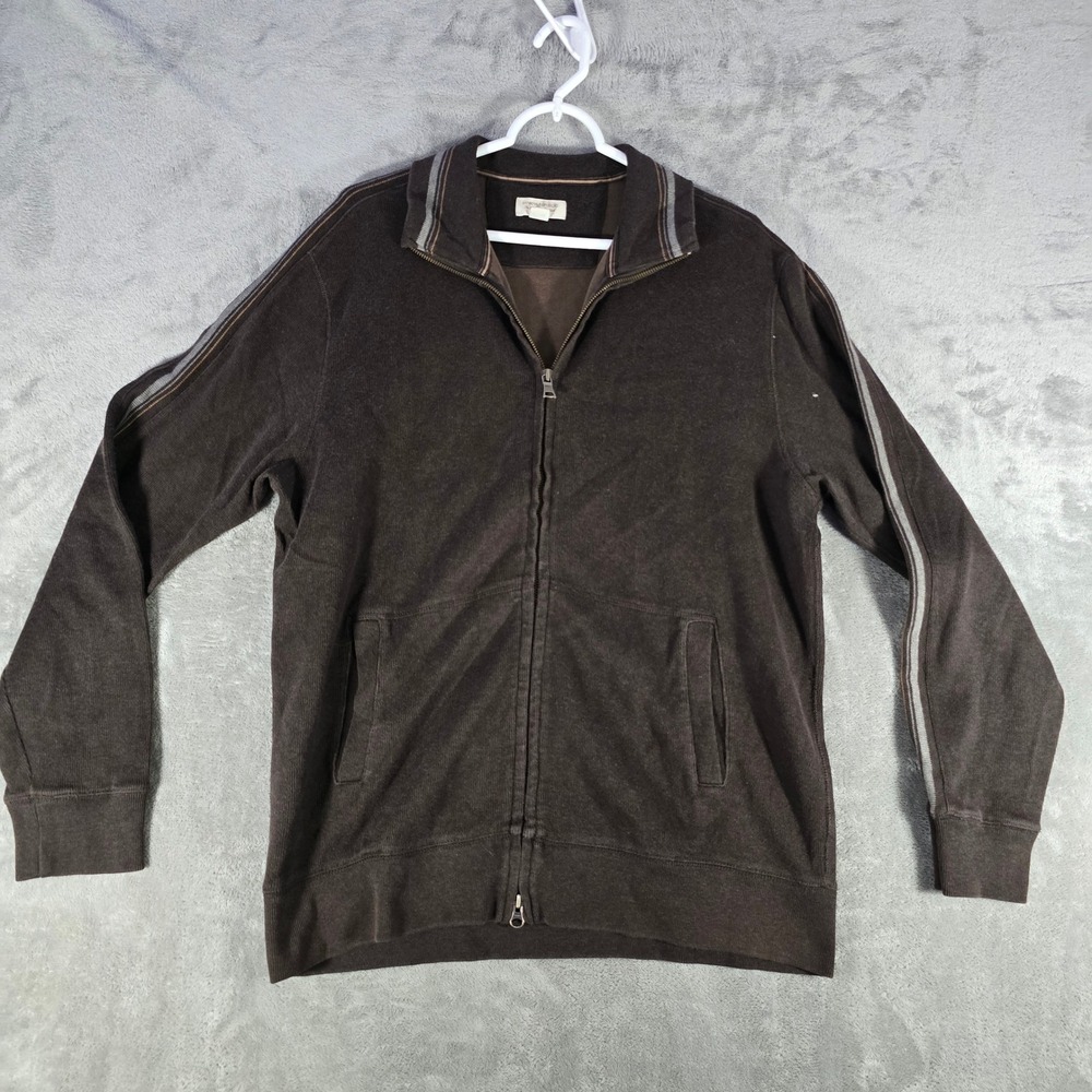 Banana Republic Full Zip Sweater Jacket Brown Striped Trim Mens‎ Large